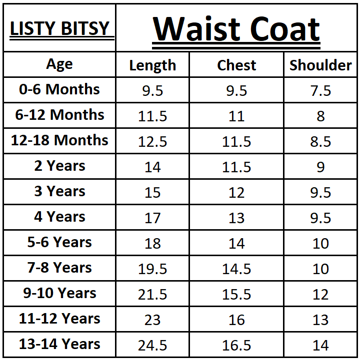 Waistcoat Size Chart